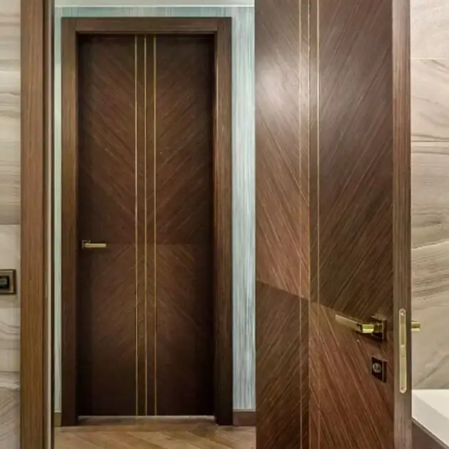 Walnut Veneer Internal Door With Brass Inlay